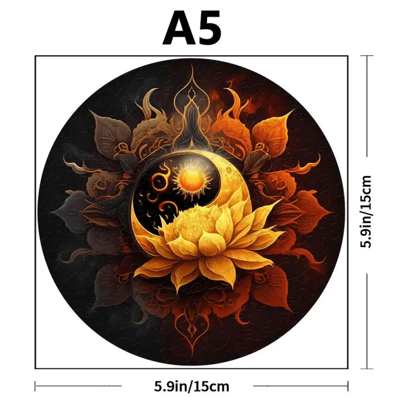 Quebra-Cabeça De Madeira Inova WOOD PUZZLE - Lua e Flor de Lótus | Diversão Com Diversos Benefícios Para Crianças e Idosos
