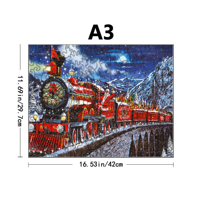 Quebra-Cabeça de Madeira Inova WOOD PUZZLE - Trem Natalino | Diversão com Diversos Benefícios para Crianças e Idosos