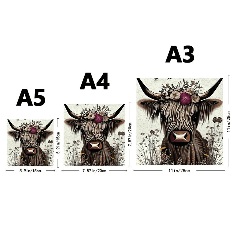 Quebra-Cabeça de Madeira Inova WOOD PUZZLE - Vaca com Flores | Diversão com Diversos Benefícios para Crianças e Idosos