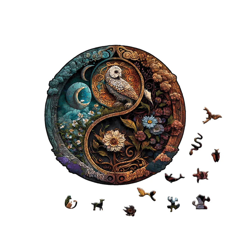 Quebra-Cabeça de Madeira Inova WOOD PUZZLE - Corujas Yin-Yang | Diversão com Diversos Benefícios