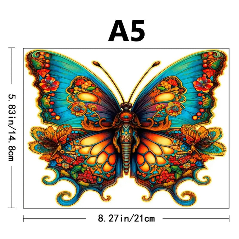 Quebra-Cabeça De Madeira Inova WOOD PUZZLE - Borboleta em Vitral | Diversão Com Diversos Benefícios Para Crianças e Idosos