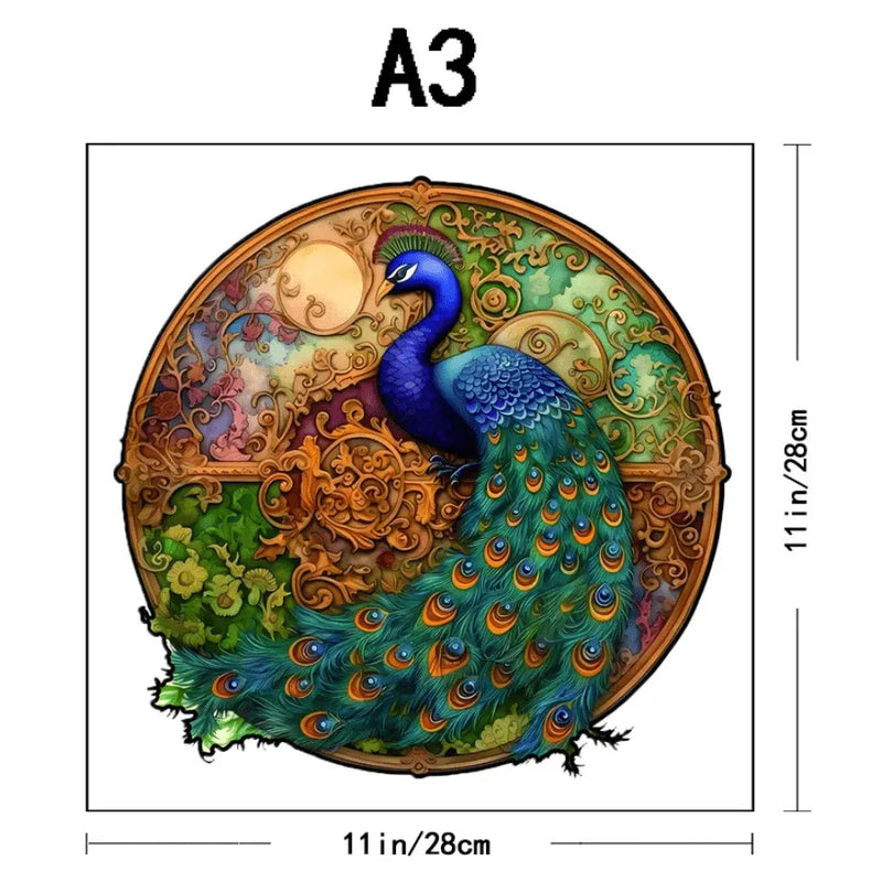 Quebra-Cabeça De Madeira Inova WOOD PUZZLE - Pavão Rei | Diversão Com Diversos Benefícios Para Crianças e Idosos