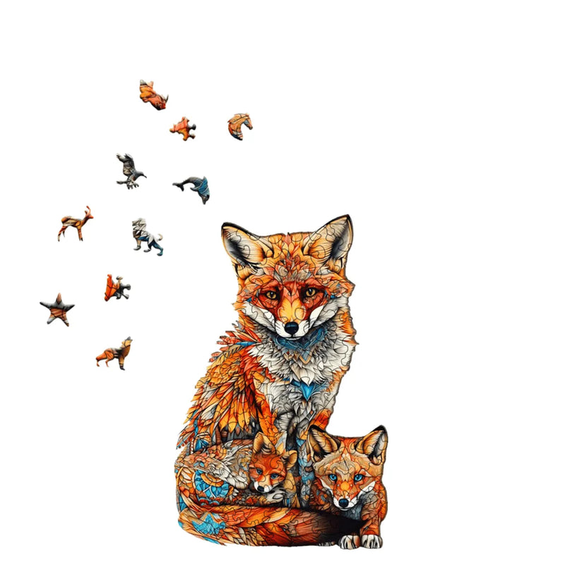 Quebra-Cabeça de Madeira Inova WOOD PUZZLE - Raposa e Filhotes | Diversão com Diversos Benefícios para Crianças e Idosos