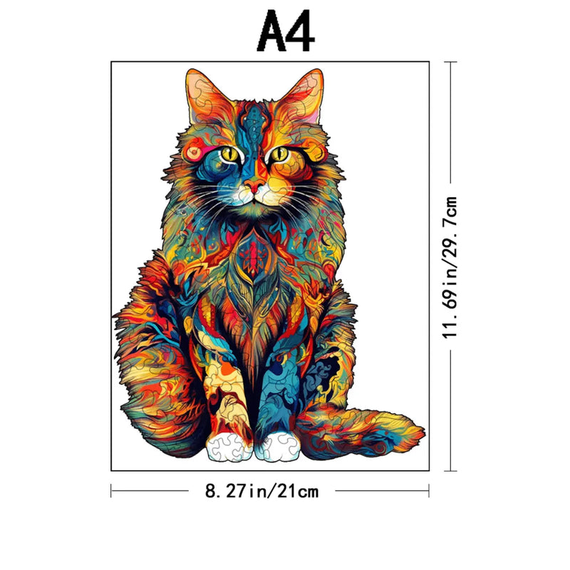 Quebra-Cabeça de Madeira Inova WOOD PUZZLE - Gato Aquarela | Diversão com Diversos Benefícios para Crianças e Idosos
