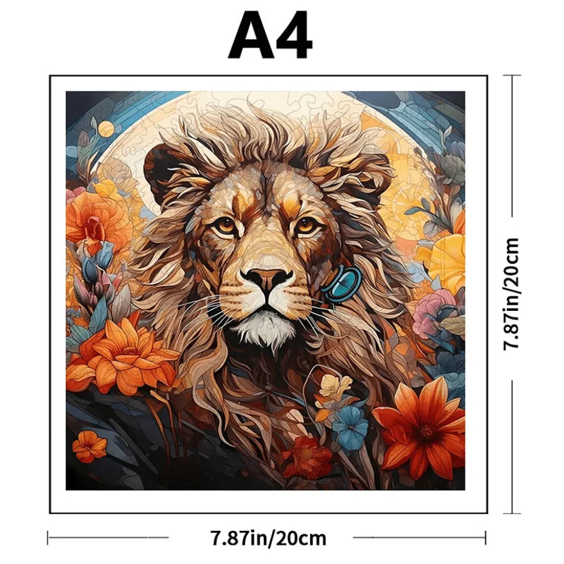Quebra-Cabeça De Madeira Inova WOOD PUZZLE - Leão Florido | Diversão Com Diversos Benefícios Para Crianças e Idosos