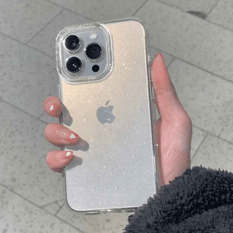 Capinha de Celular Traslúcida Brilhante Anti-Impacto para Iphone Glow Shine Glitter