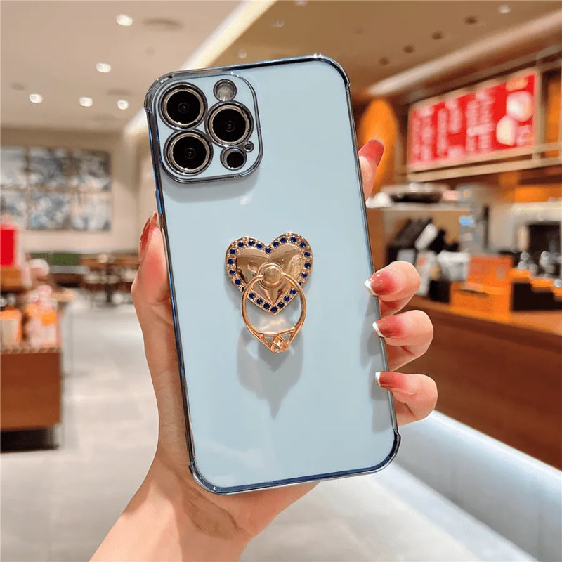 Capinha Iphone "Anel De Noivado" Com Apoio de Anel Cravejado - Case Luxuosa de Alta Proteção e Resistência