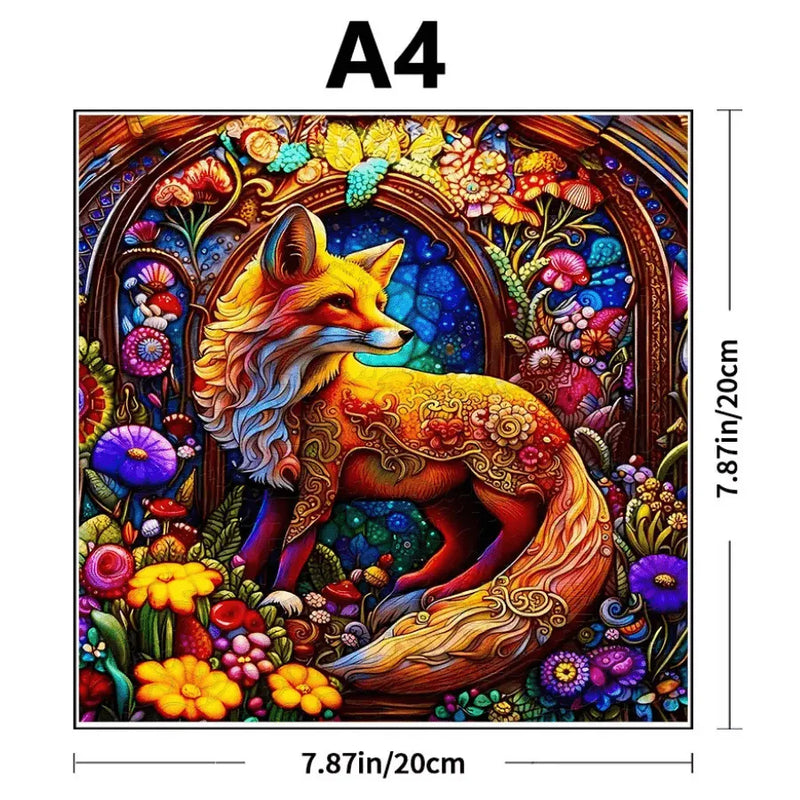Quebra-Cabeça De Madeira Inova WOOD PUZZLE - Raposa em Vitral | Diversão Com Diversos Benefícios