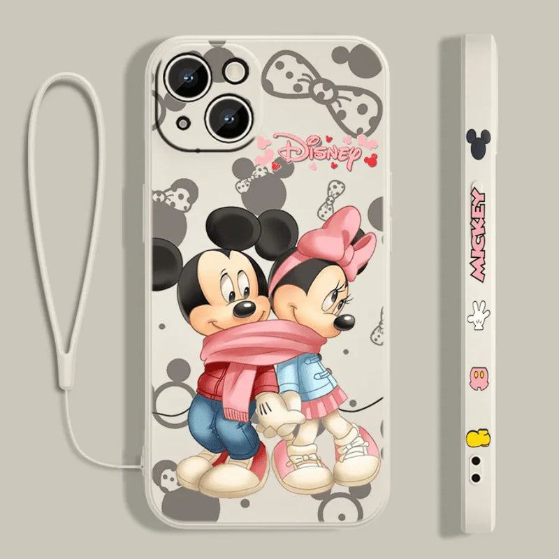 Capinha de Celular para Iphone Alta Proteção com cordão Mickey e Minnie Disney