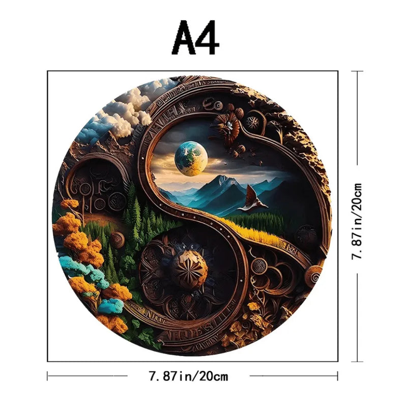 Quebra-Cabeça De Madeira Inova WOOD PUZZLE - Yin Yang Natureza | Diversão Com Diversos Benefícios Para Crianças e Idosos