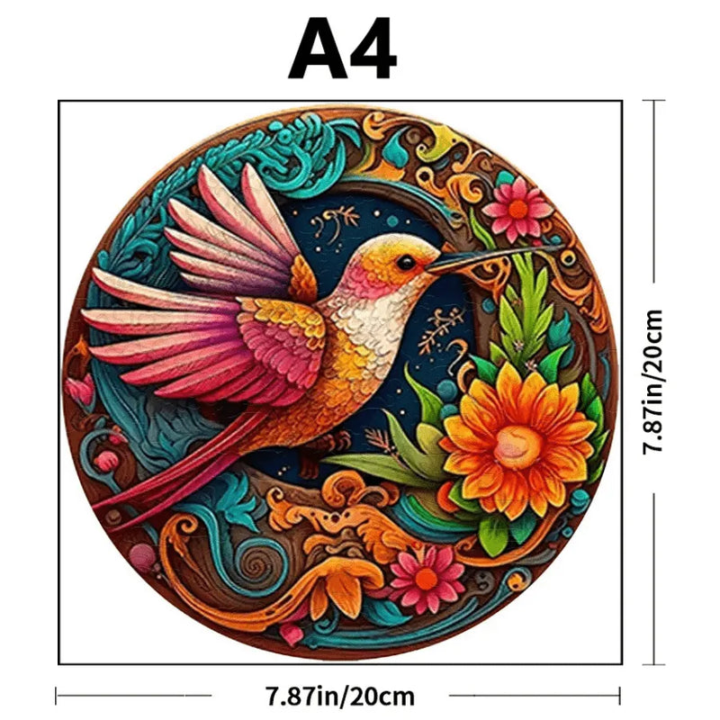 Quebra-Cabeça De Madeira Inova WOOD PUZZLE - Beija-Flor Laranja | Diversão Com Diversos Benefícios Para Crianças e Idosos