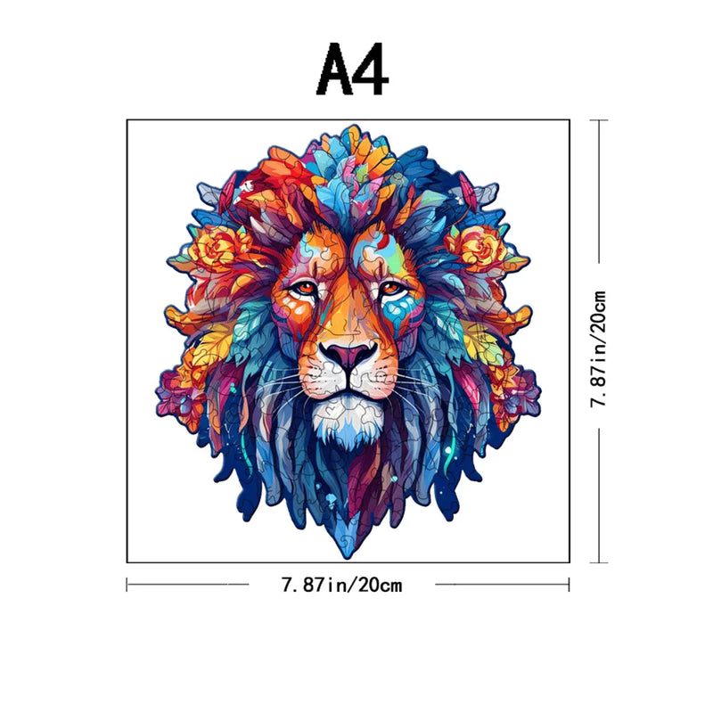 Quebra-Cabeça de Madeira Inova WOOD PUZZLE - Leão Aquarela | Diversão com Diversos Benefícios para Crianças e Idosos