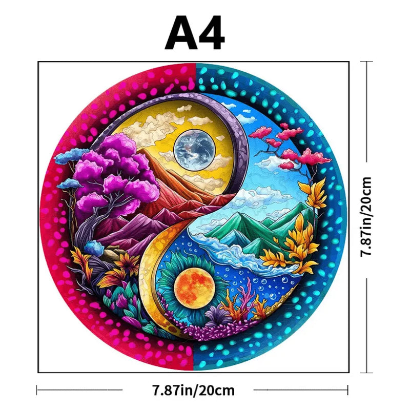 Quebra-Cabeça De Madeira Inova WOOD PUZZLE - Yin-Yang De Paisagem | Diversão Com Diversos Benefícios Para Crianças e Idosos