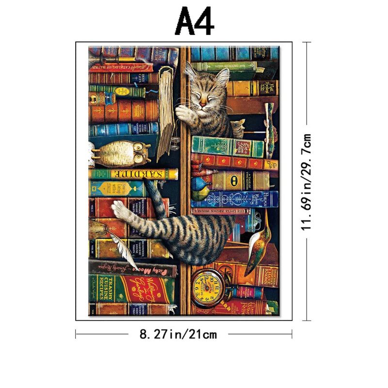 Quebra-Cabeça de Madeira Inova WOOD PUZZLE - Gato e Livros  | Diversão com Diversos Benefícios