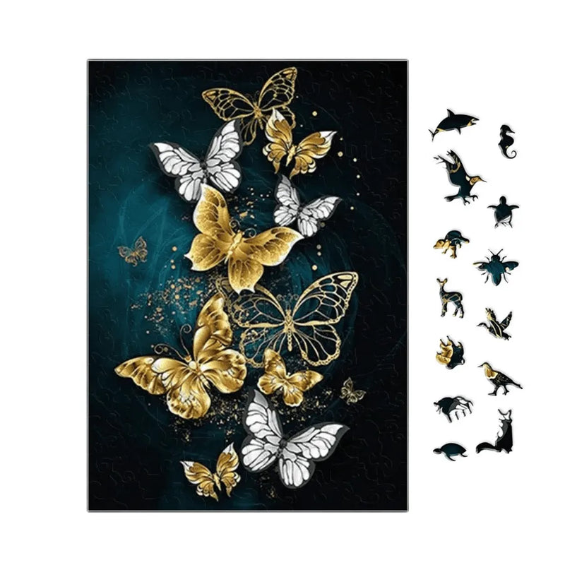 Quebra-Cabeça De Madeira Inova WOOD PUZZLE - Borboletas Douradas | Diversão Com Diversos Benefícios Para Crianças e Idosos