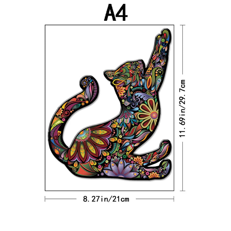 Quebra-Cabeça de Madeira Inova WOOD PUZZLE - Gato Roots | Diversão com Diversos Benefícios para Crianças e Idosos