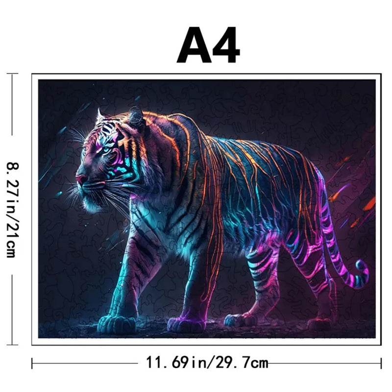 Quebra-Cabeça De Madeira Inova WOOD PUZZLE - Tigre Artístico | Diversão Com Diversos Benefícios Para Crianças e Idosos