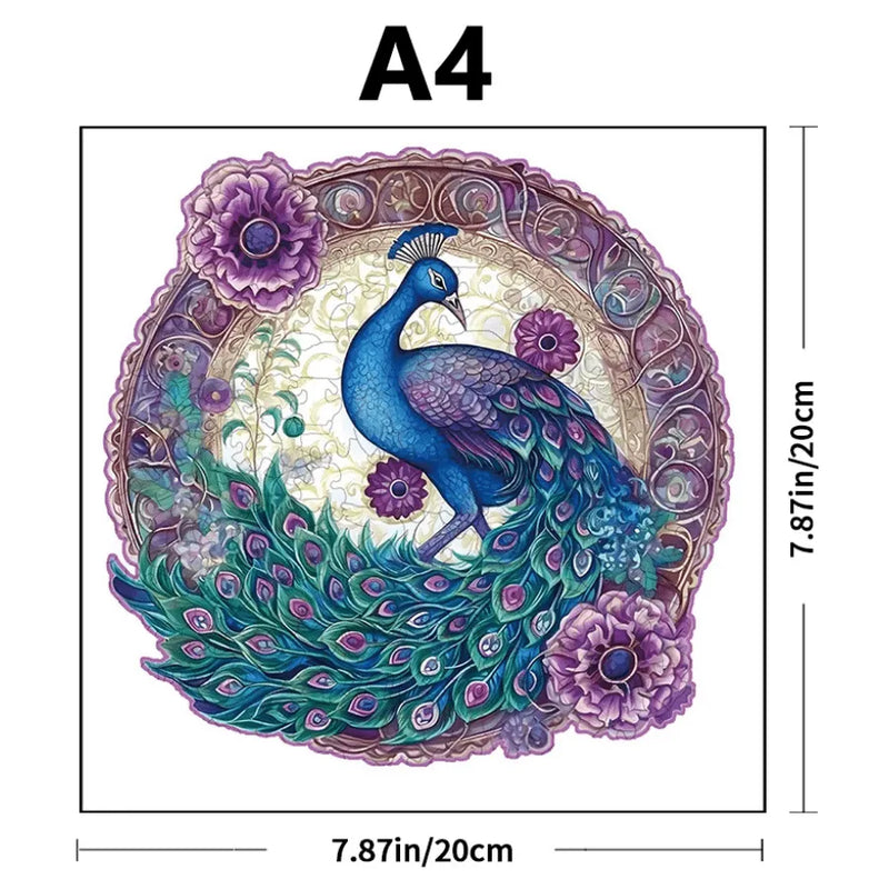 Quebra-Cabeça De Madeira Inova WOOD PUZZLE - Pavão com Rosas | Diversão Com Diversos Benefícios