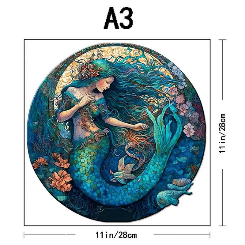 Quebra-Cabeça De Madeira Inova WOOD PUZZLE - Sereia Com Flores | Diversão Com Diversos Benefícios Para Crianças e Idosos