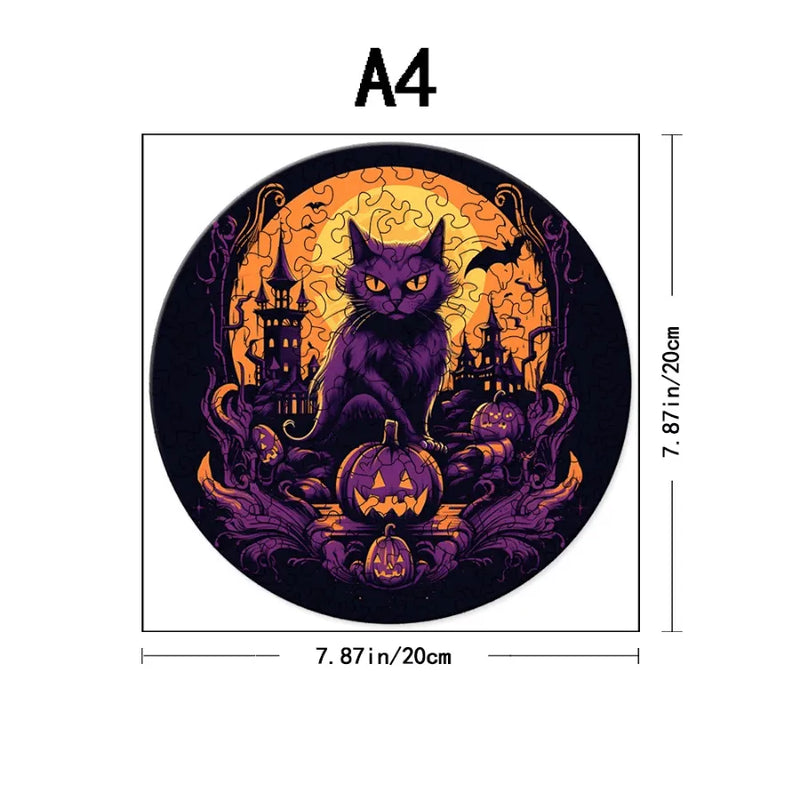 Quebra-Cabeça De Madeira Inova WOOD PUZZLE - Gato De Halloween | Diversão Com Diversos Benefícios Para Crianças e Idosos