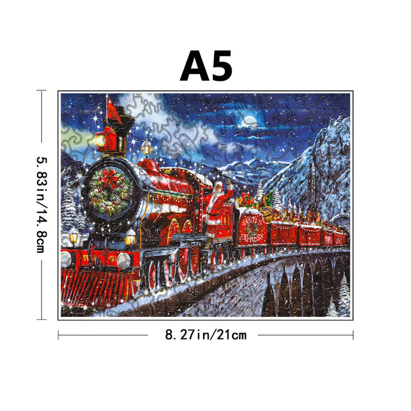 Quebra-Cabeça de Madeira Inova WOOD PUZZLE - Trem Natalino | Diversão com Diversos Benefícios para Crianças e Idosos