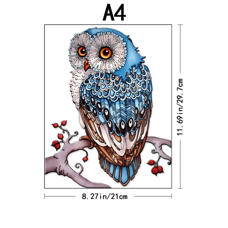 Quebra-Cabeça de Madeira Inova WOOD PUZZLE - Coruja Azul Celeste | Diversão com Diversos Benefícios para Crianças e Idosos