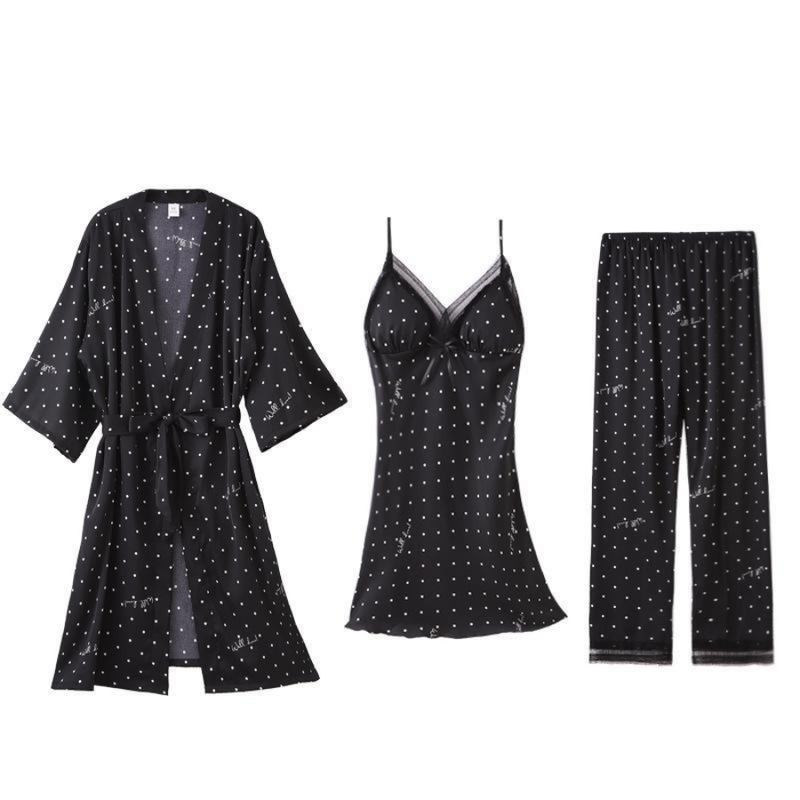 Pijama Feminino SleepWear - Conjunto 5 Peças, Roupão, Camisola, Calça, Shorts e BabyDoll em Seda Cetim | Toque de Seda Super Confortável
