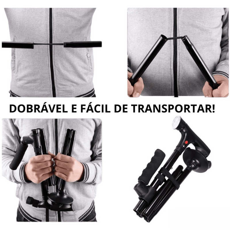 Bengala Dobrável com 4 Pés e Luz de LED Multifuncional com Botão de Emergência INOV SAFECARE