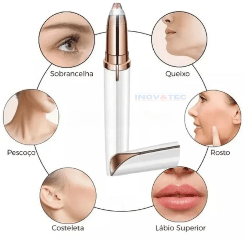 Caneta Depiladora de Sobrancelha e Pelos Faciais Indolor | BRINDE Stencil Para Maquiagem Perfeita e Resultado De Salão em Segundos!