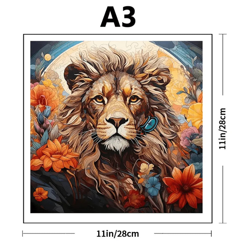 Quebra-Cabeça De Madeira Inova WOOD PUZZLE - Leão Florido | Diversão Com Diversos Benefícios Para Crianças e Idosos