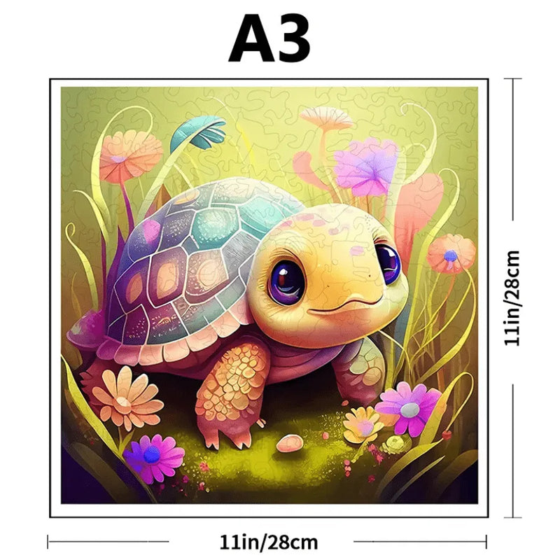 Quebra-Cabeça De Madeira Inova WOOD PUZZLE - Tartaruga Fofa | Diversão Com Diversos Benefícios Para Crianças e Idosos