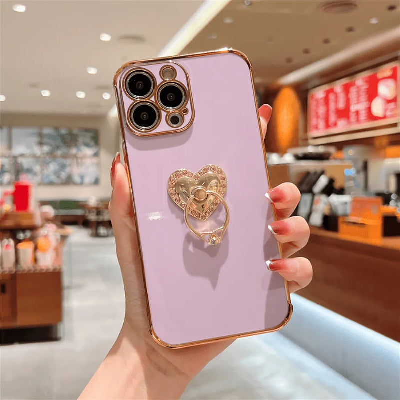 Capinha Iphone "Anel De Noivado" Com Apoio de Anel Cravejado - Case Luxuosa de Alta Proteção e Resistência