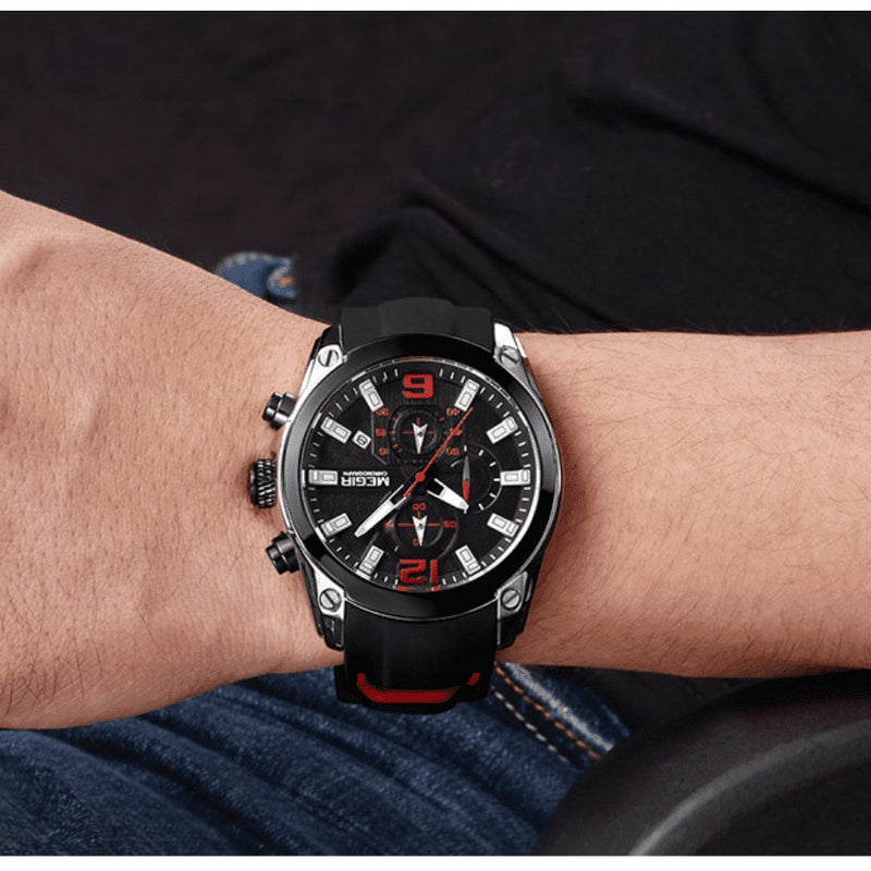 Relógio Masculino MEGIR CRONOGRAPH HERO 4 - Movimento de Quartzo, Cronógrafo Funcional, Resistente à Água 30m