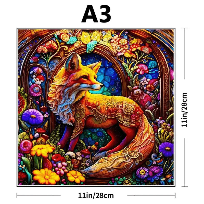 Quebra-Cabeça De Madeira Inova WOOD PUZZLE - Raposa em Vitral | Diversão Com Diversos Benefícios