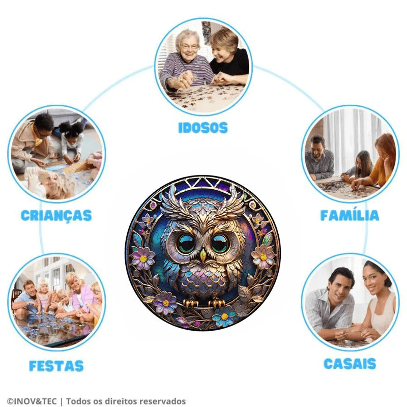 Quebra-Cabeça de Madeira Inova WOOD PUZZLE - Coruja Visão Alada | Diversão com Diversos Benefícios para Crianças e Idosos