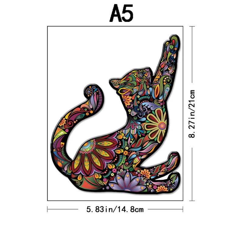 Quebra-Cabeça de Madeira Inova WOOD PUZZLE - Gato Roots | Diversão com Diversos Benefícios para Crianças e Idosos