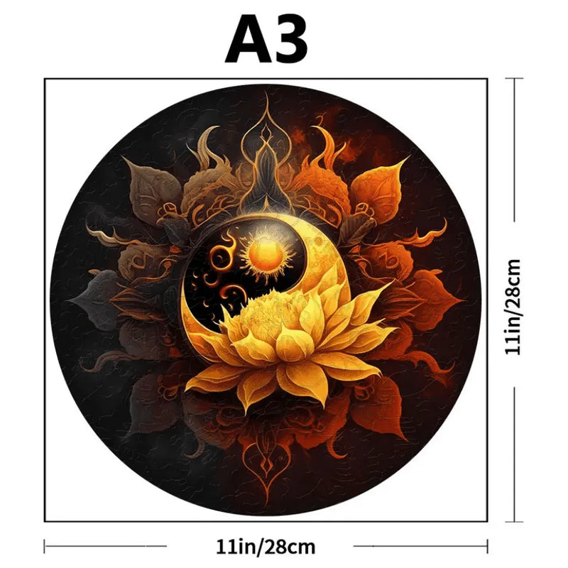 Quebra-Cabeça De Madeira Inova WOOD PUZZLE - Lua e Flor de Lótus | Diversão Com Diversos Benefícios Para Crianças e Idosos
