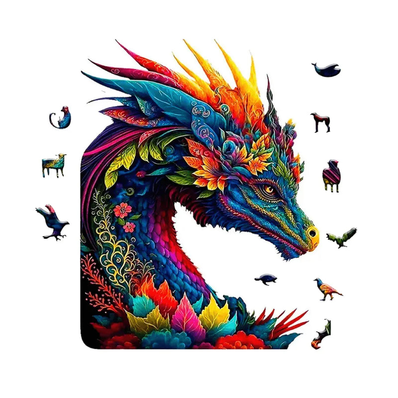 Quebra-Cabeça De Madeira Inova WOOD PUZZLE - Dragão Colorido | Diversão Com Diversos Benefícios Para Crianças e Idosos