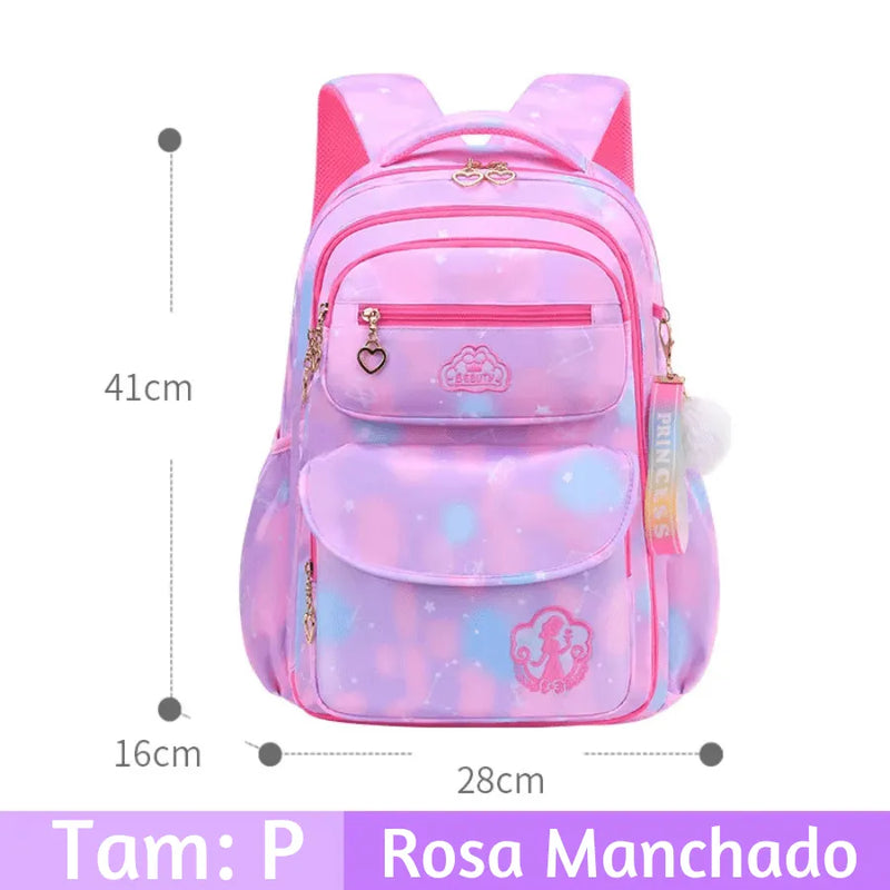 Mochila Infantil Princesa Pink - Otopédica, Leve e Resistente, Impermeável e Alta Capacidade
