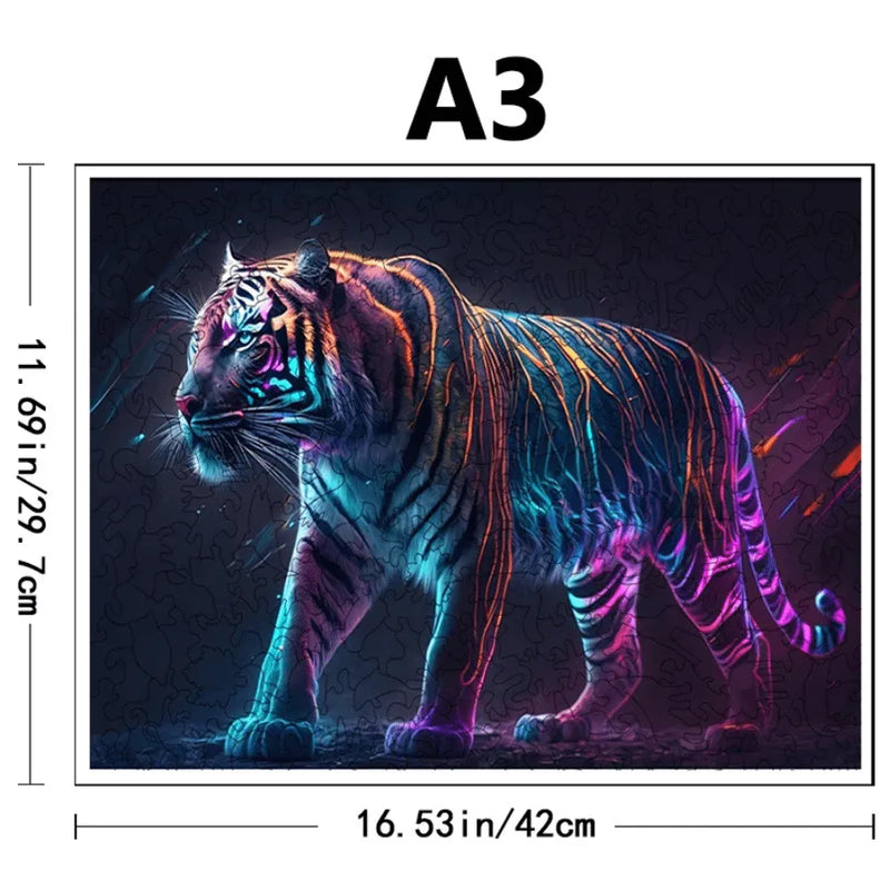 Quebra-Cabeça De Madeira Inova WOOD PUZZLE - Tigre Artístico | Diversão Com Diversos Benefícios Para Crianças e Idosos