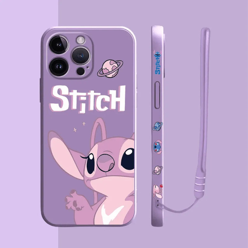 Capinha Iphone Casal Stitch e Angel - Case de Alta Proteção e Com Cordão de Brinde