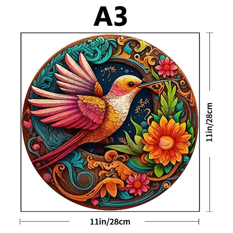 Quebra-Cabeça De Madeira Inova WOOD PUZZLE - Beija-Flor Laranja | Diversão Com Diversos Benefícios Para Crianças e Idosos