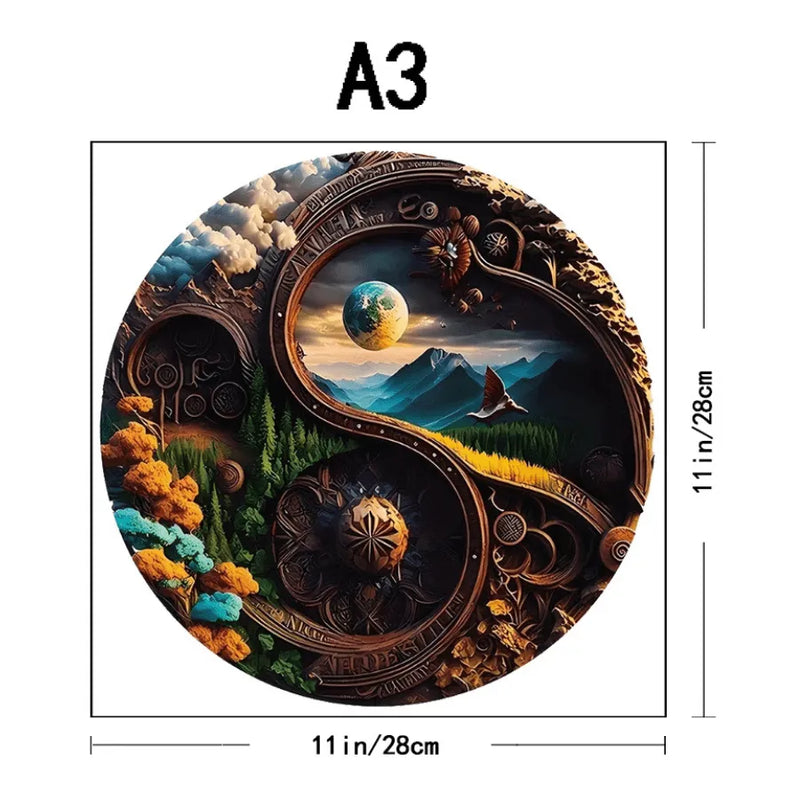 Quebra-Cabeça De Madeira Inova WOOD PUZZLE - Yin Yang Natureza | Diversão Com Diversos Benefícios Para Crianças e Idosos