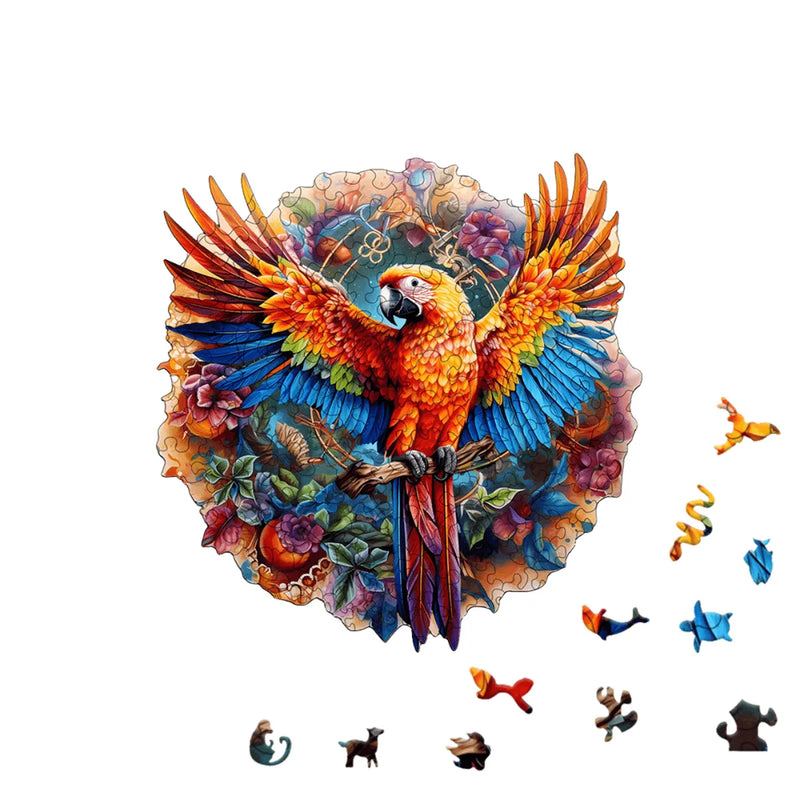 Quebra-Cabeça de Madeira Inova WOOD PUZZLE - Arara Vermelha | Diversão com Diversos Benefícios para Crianças e Idosos