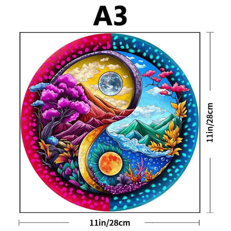 Quebra-Cabeça De Madeira Inova WOOD PUZZLE - Yin-Yang De Paisagem | Diversão Com Diversos Benefícios Para Crianças e Idosos