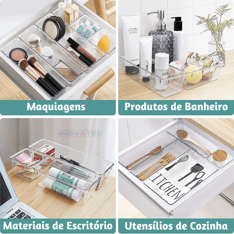Kit Organizadores Em Acrílico Premium - Organize Suas Gavetas, Maquiagem e Muito Mais Com Estilo e Praticidade