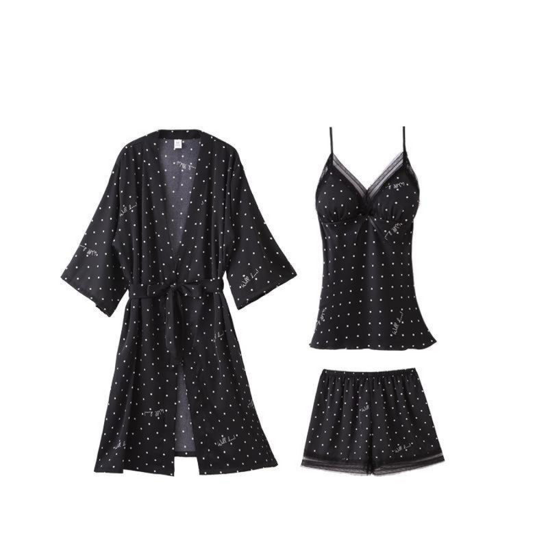 Pijama Feminino SleepWear - Conjunto 5 Peças, Roupão, Camisola, Calça, Shorts e BabyDoll em Seda Cetim | Toque de Seda Super Confortável