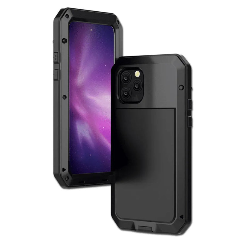 Capinha de Celular para IPhone com Vidro Temperado e Estrutura de Alumínio com Proteção 360° Metal Armor