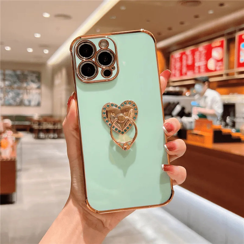 Capinha Iphone "Anel De Noivado" Com Apoio de Anel Cravejado - Case Luxuosa de Alta Proteção e Resistência