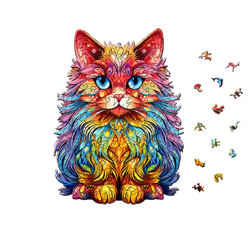Quebra-Cabeça de Madeira Inova WOOD PUZZLE - Gato Persa Aquarela | Diversão com Diversos Benefícios para Crianças e Idosos